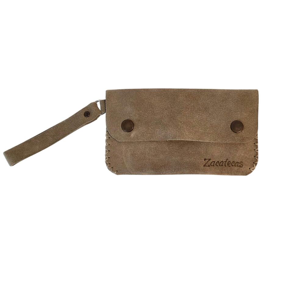 Zacatecas Mexican Genuine Suede Leather Envelope Wristlet Clutch Pouch Tan